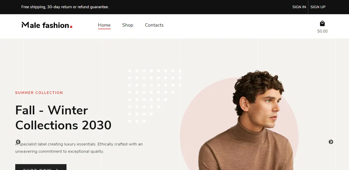Screenshot of Male Fashion project